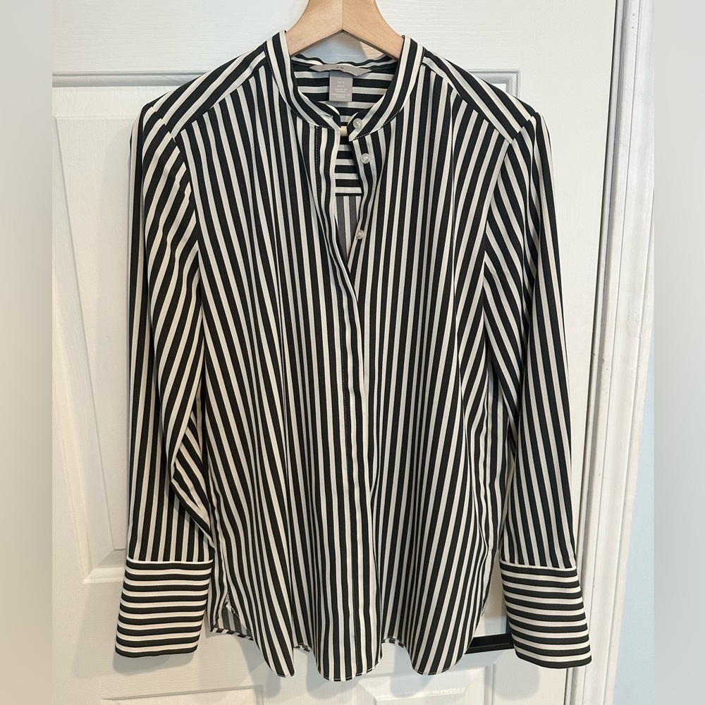 H&M green & white stripped blouse, size 6